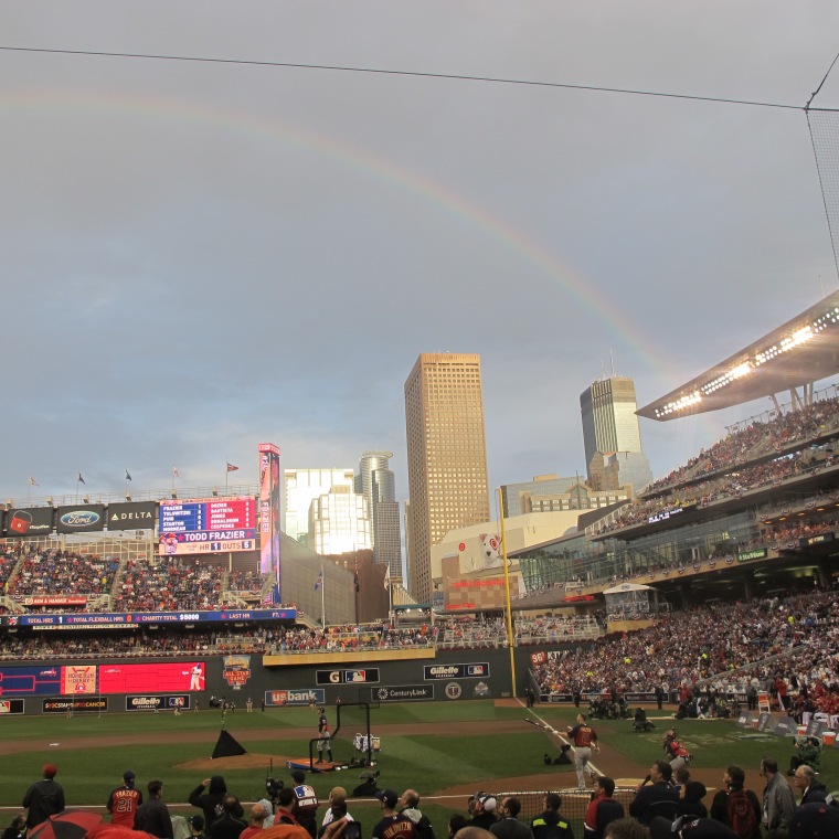 Midwesterners are paranoid about two things: Our losing sports teams. And our weather. It rained Monday, delaying the Home Run Derby by 1 hour. But then this gorgeous rainbow appeared and all was right with the world!